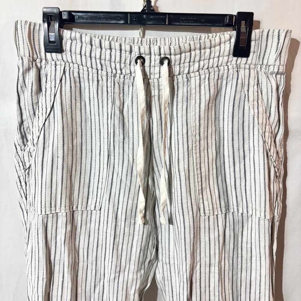 Athleta Women's Bali White Striped 100% Linen‎ Pants Elastic Waist - Picture 5 of 11